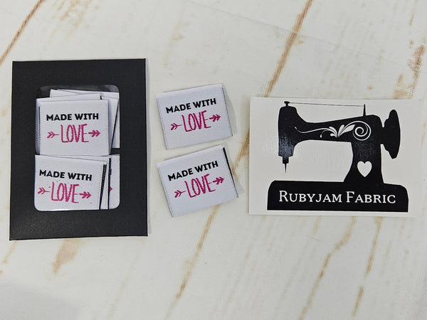 "Made With Love" (Pink Arrow) Woven Clothing Labels - Pack of 10