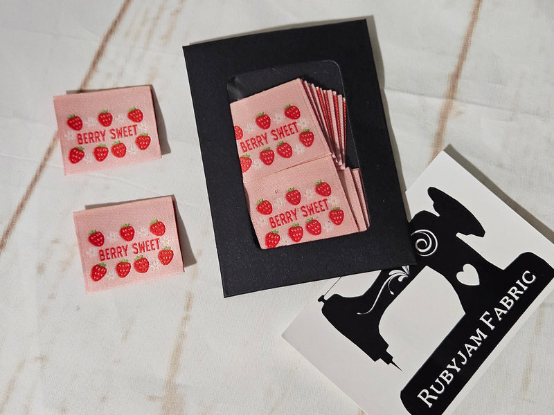 "Berry Sweet" Strawberries Woven Clothing Labels - Pack of 10