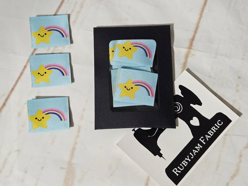 Kawaii Star Rainbow Woven Clothing Labels - Pack of 10
