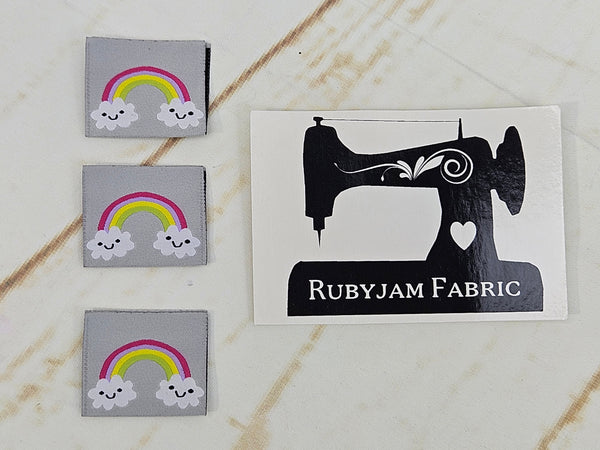 Kawaii Clouds Rainbow (Grey), Woven Clothing Labels - Pack of 10