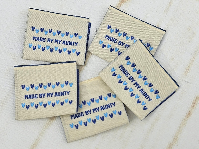 "Made By My Aunty", Blue, Woven Clothing Labels - Pack of 10