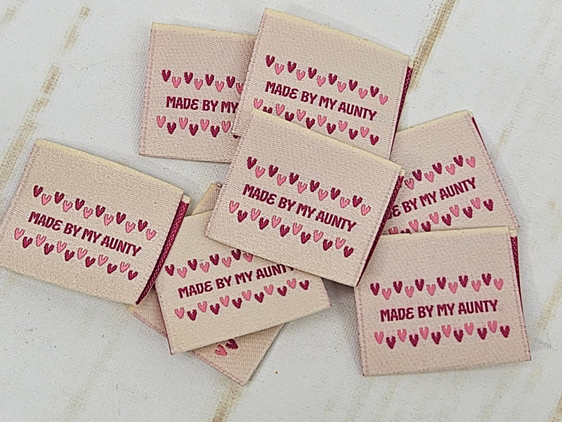 "Made By My Aunty", Pink, Woven Clothing Labels - Pack of 10