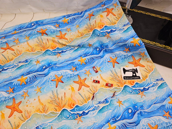 Star Fish - cotton lycra - 150cm wide