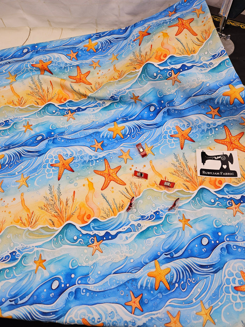 Star Fish - cotton lycra - 150cm wide