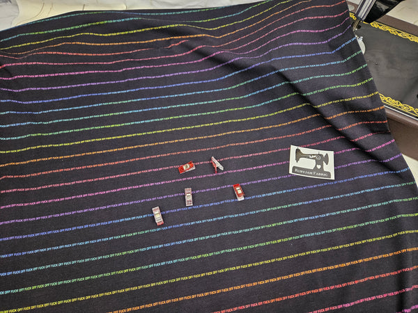 Sweary Rainbow Pinstripes (F**k Off) - cotton lycra - 150cm wide