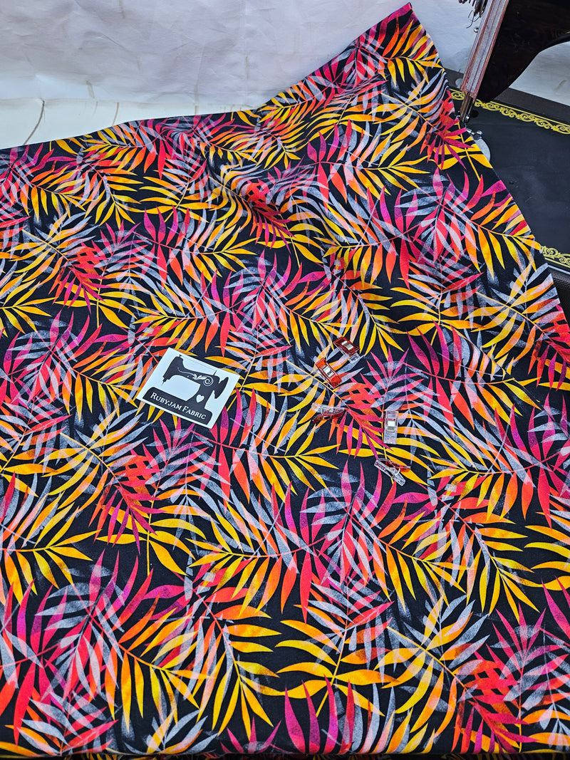 Autumn Leaves - cotton lycra - 150cm wide - clearance