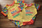 Red Yellow Building Bricks Blocks - cotton lycra - 150cm wide