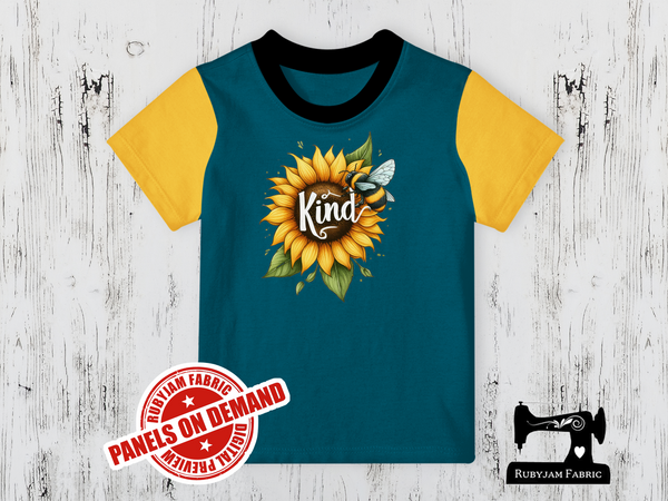 Bee Kind Sunflower - TEAL BLUE - Panels On Demand