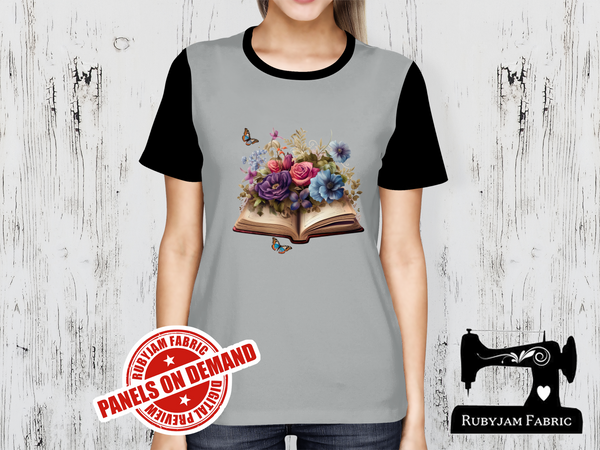 Book with Flowers Butterfly - HEATHER GREY - Panels On Demand
