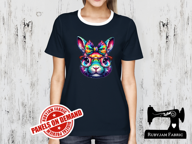 Rainbow Bunny Head - NAVY BLUE - Panels On Demand