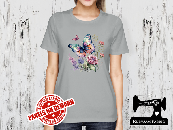 Butterflies and Flowers - HEATHER GREY - Panels On Demand