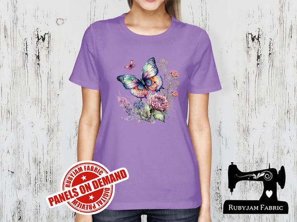 Butterflies and Flowers - LIGHT PURPLE - Panels On Demand