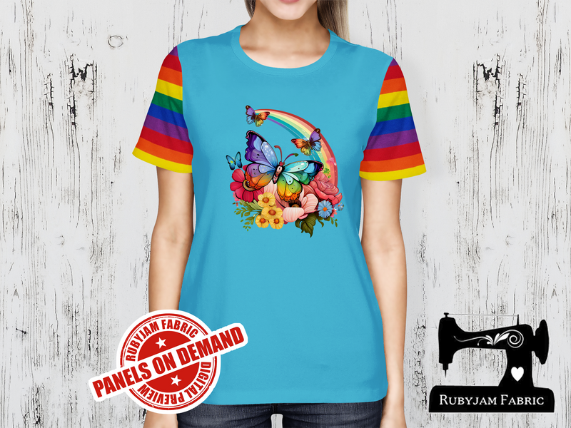 Butterflies, Flowers and Rainbow - LIGHT BLUE - Panels On Demand