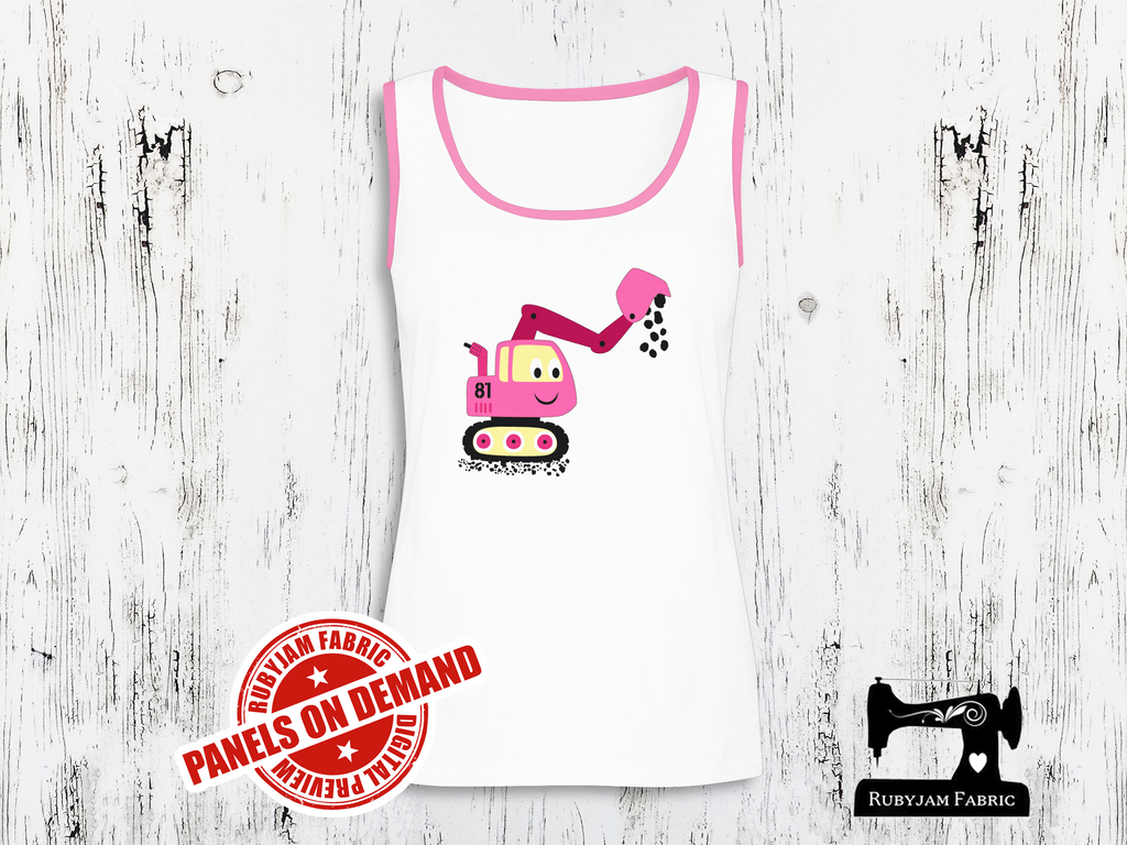 Diggers Pink Excavator - WHITE - Panels On Demand – Rubyjam Fabric