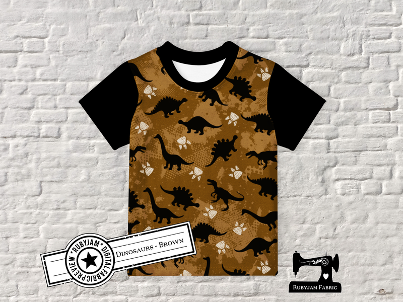 Dinosaurs - Brown - cotton lycra - 150cm wide