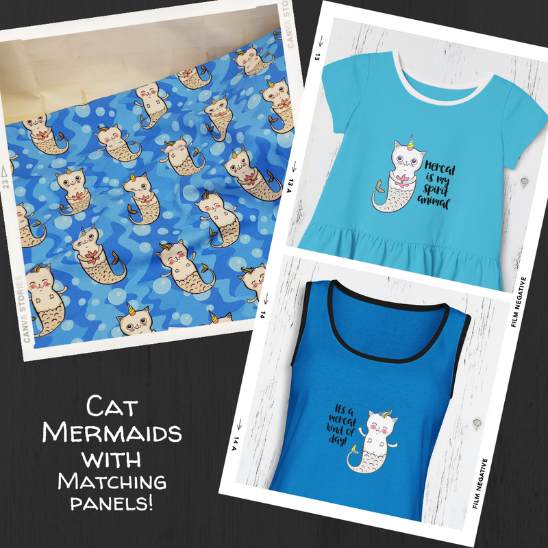 Cat Mermaids - cotton lycra - 150cm wide - clearance