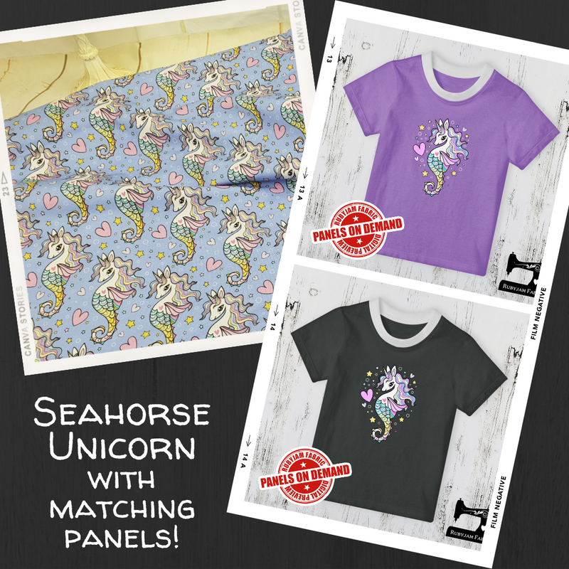 Seahorse Unicorns - cotton lycra - 150cm wide - clearance