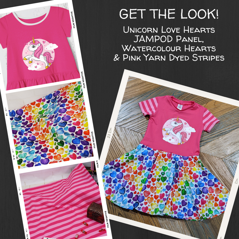 Unicorn Love Hearts - FUCHSIA - Panels On Demand