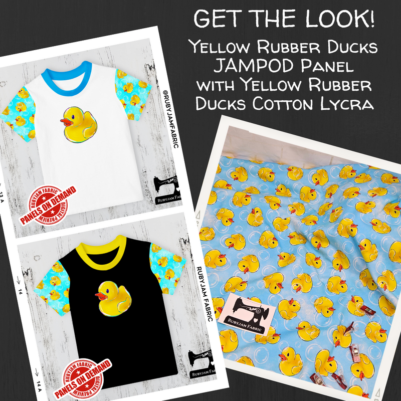 Yellow Rubber Ducks - cotton lycra - 150cm wide