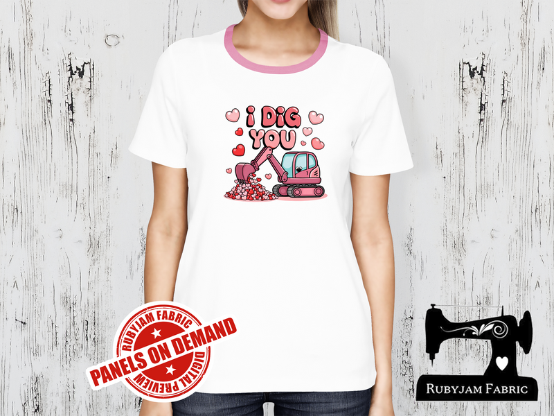 I Dig You Pink Digger Hearts - WHITE - Panels On Demand