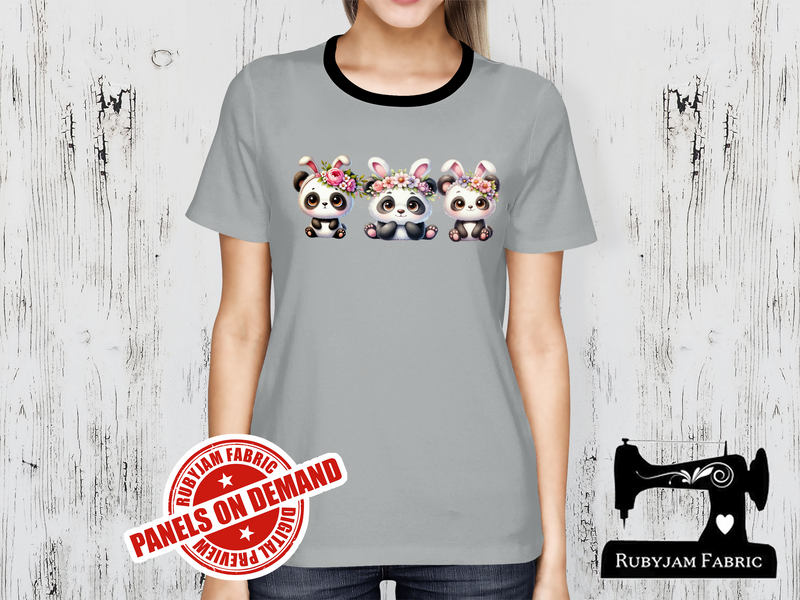 Panda Easter Bunnies - HEATHER GREY - Panels On Demand