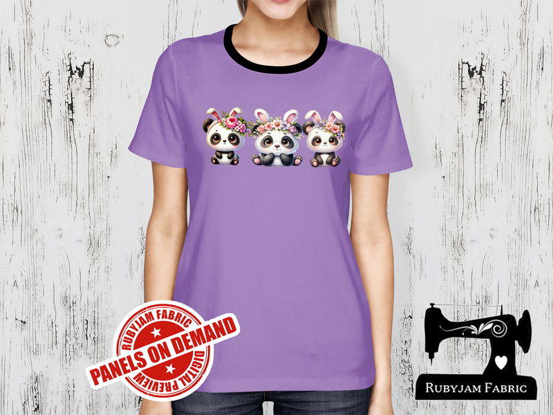 Panda Easter Bunnies - LIGHT PURPLE - Panels On Demand
