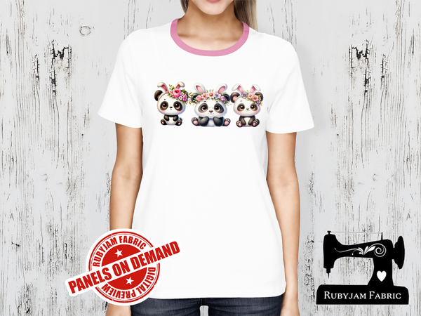 Panda Easter Bunnies - WHITE - Panels On Demand