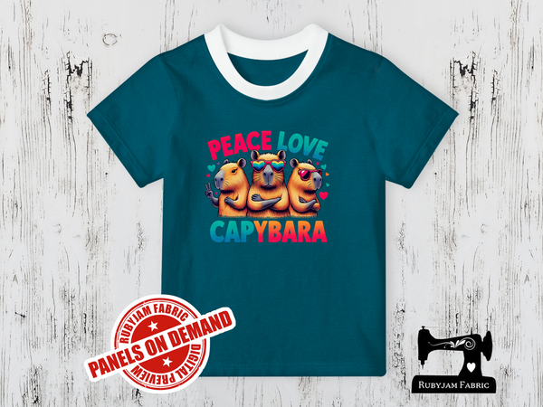 Peace Love Capybara - TEAL - Panels On Demand