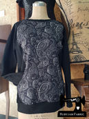 Black Silver Paisley - cotton lycra - 150cm wide