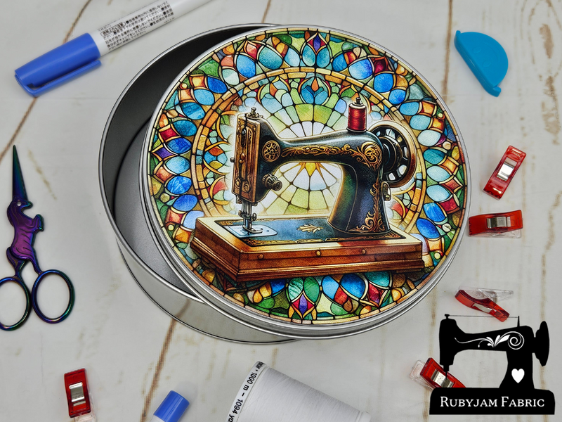 Stained Glass Sewing Machine - Sewing Storage Tin (Round) - Bespoke