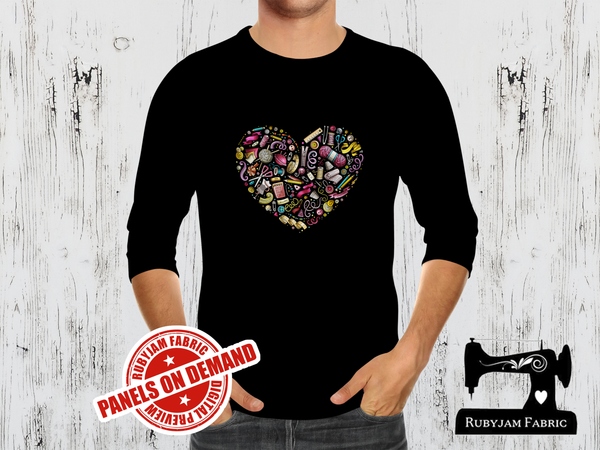 Sewing Notions Heart - BLACK - Panels On Demand