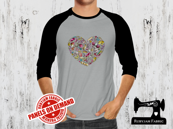 Sewing Notions Heart - HEATHER GREY - Panels On Demand