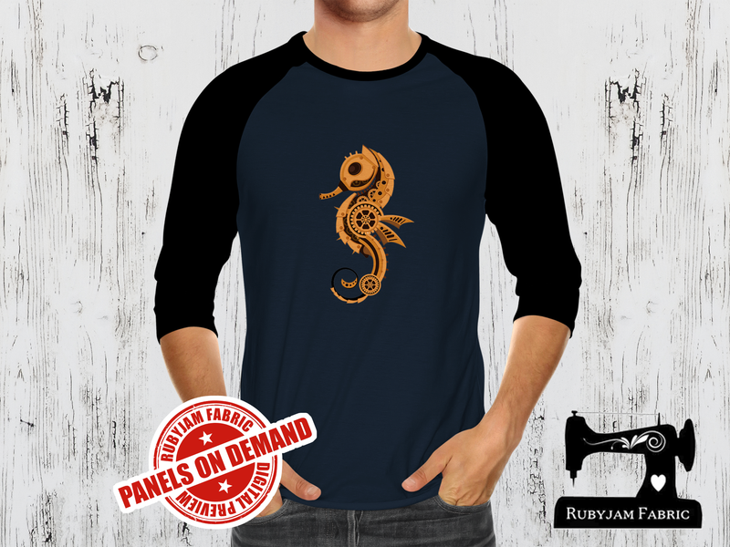Steampunk Sea Horse -  NAVY BLUE - Panels On Demand