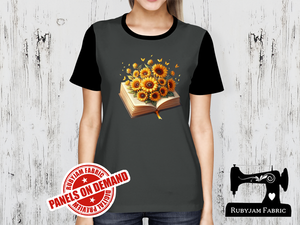 Sunflowers with Book - CHARCOAL GREY - Panels On Demand
