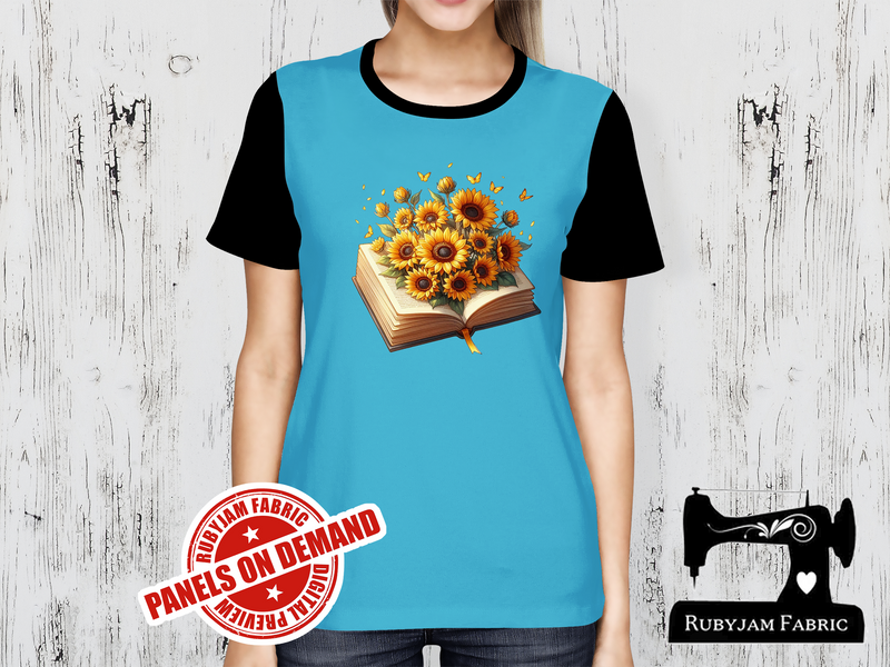 Sunflowers with Book - LIGHT BLUE - Panels On Demand