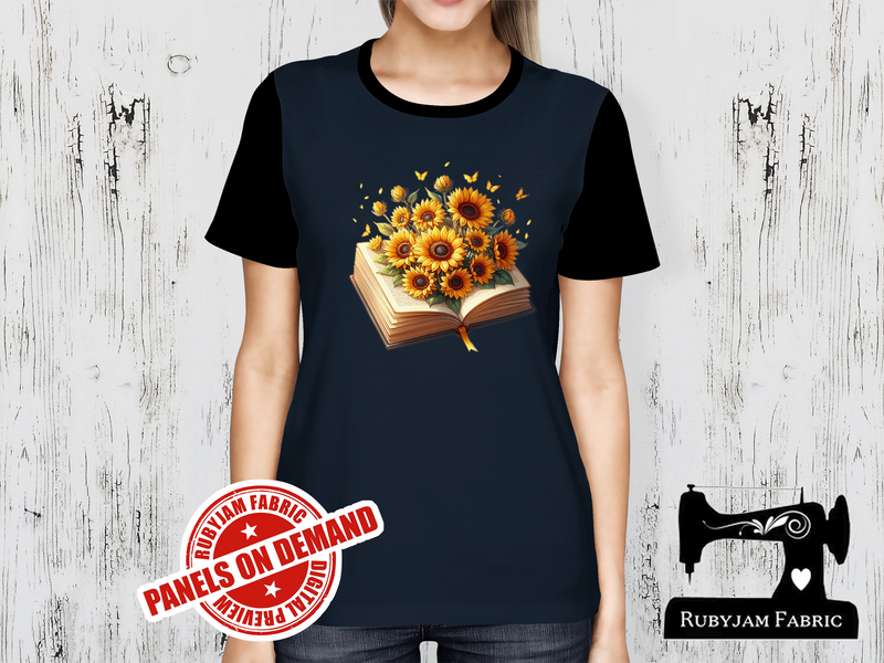 Sunflowers with Book - NAVY BLUE - Panels On Demand