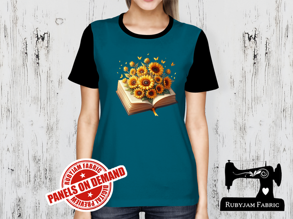 Sunflowers with Book - TEAL BLUE - Panels On Demand