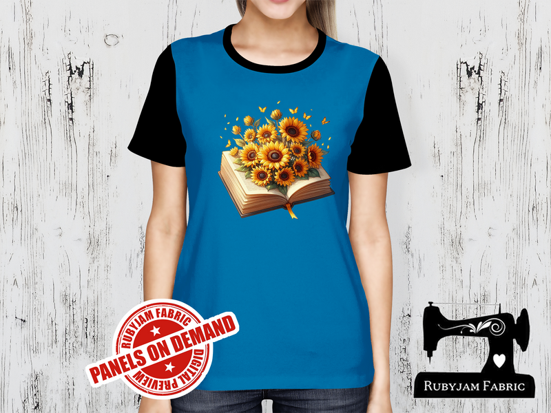 Sunflowers with Book - TURQUOISE - Panels On Demand