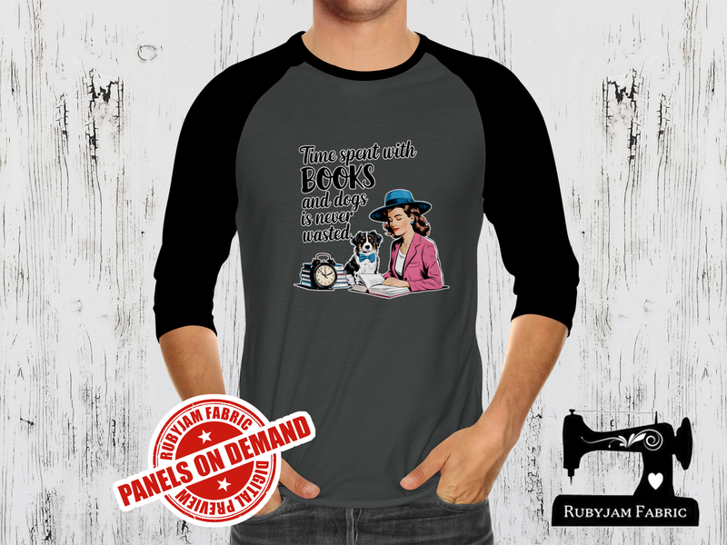 Time Spent With Books and Dogs is Never Wasted - CHARCOAL GREY - Panels On Demand
