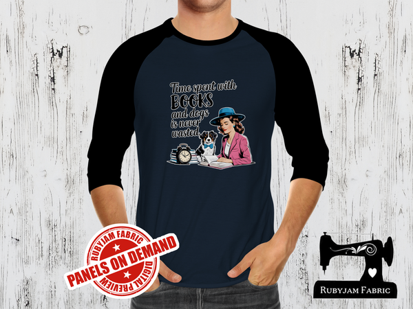 Time Spent With Books and Dogs is Never Wasted - NAVY BLUE - Panels On Demand