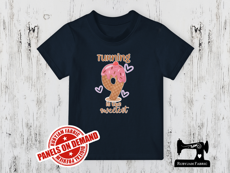 Turning 9 Is the Sweetest (Ice Cream) Birthday - NAVY BLUE - Panels On Demand