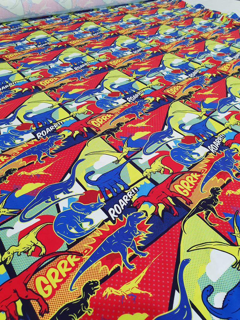 Dinosaurs - cotton lycra - 150cm wide
