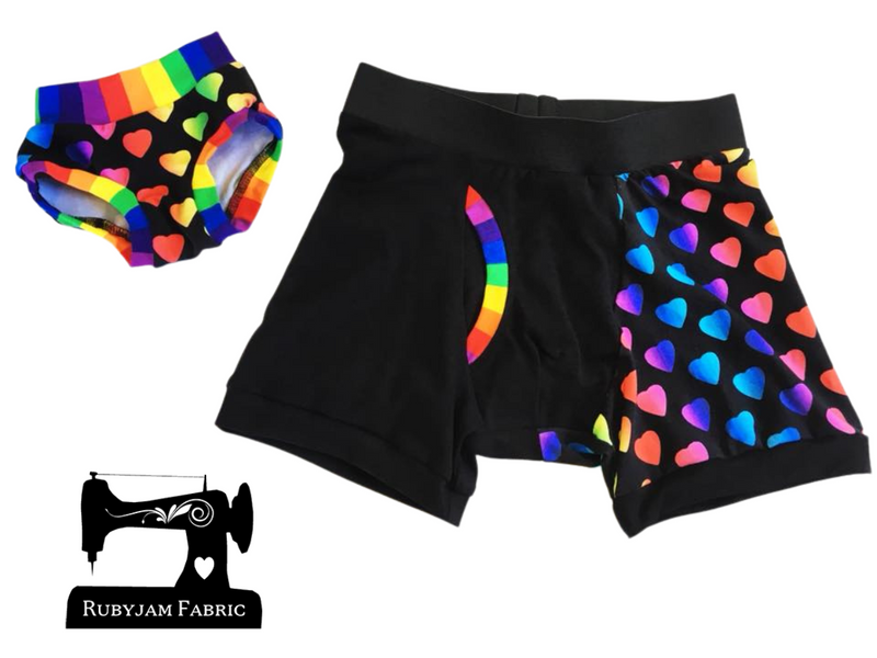 Rainbow Hearts - cotton lycra - 150cm wide - clearance
