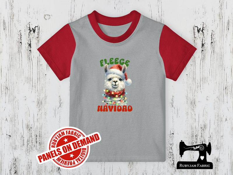 Christmas Fleece Navidad Llama - HEATHER GREY - Panels On Demand