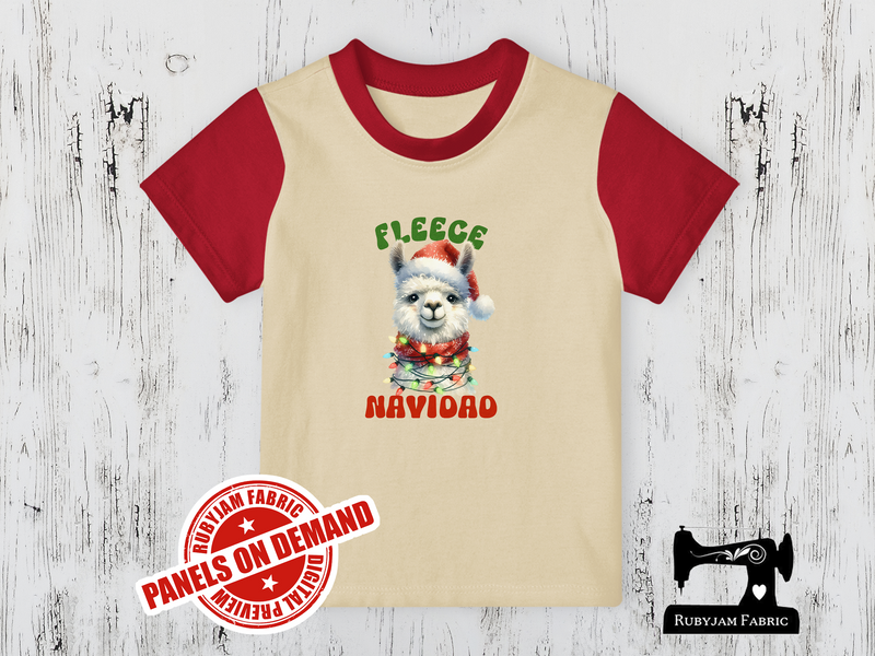 Christmas Fleece Navidad Llama - SAND BEIGE - Panels On Demand