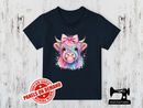 Pastel Rainbow Highland Cow Bubblegum - NAVY BLUE - Panels On Demand