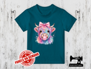 Pastel Rainbow Highland Cow Bubblegum - TEAL BLUE - Panels On Demand