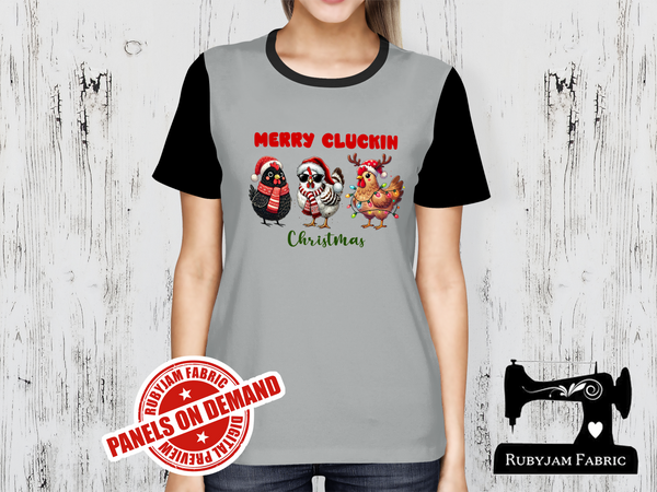 Merry Cluckin Christmas Chickens - HEATHER GREY - Panels On Demand