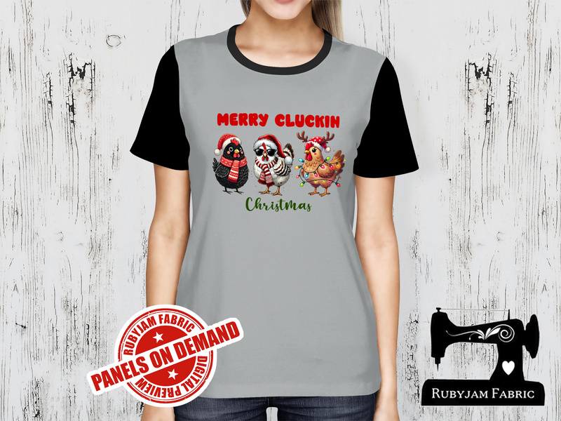 Merry Cluckin Christmas Chickens - HEATHER GREY - Panels On Demand