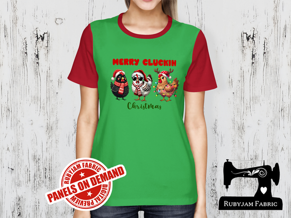 Merry Cluckin Christmas Chickens - LIME GREEN - Panels On Demand